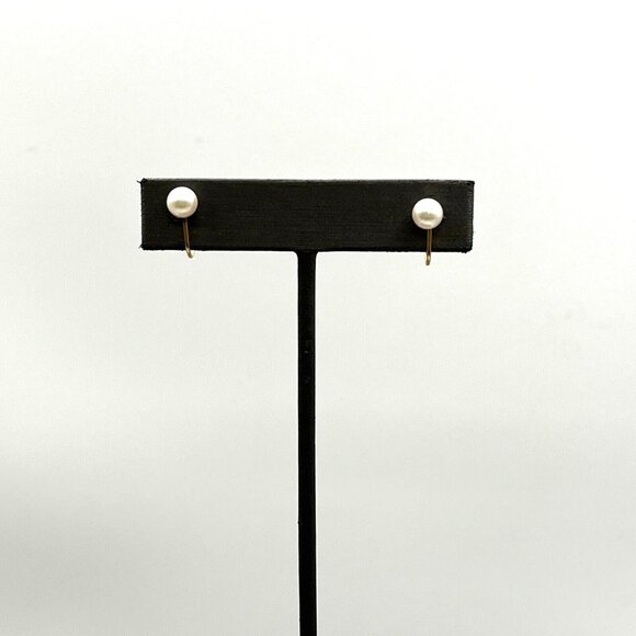 14k Yellow Gold Genuine Pearl Screw-back Earrings - Picture 5 of 9